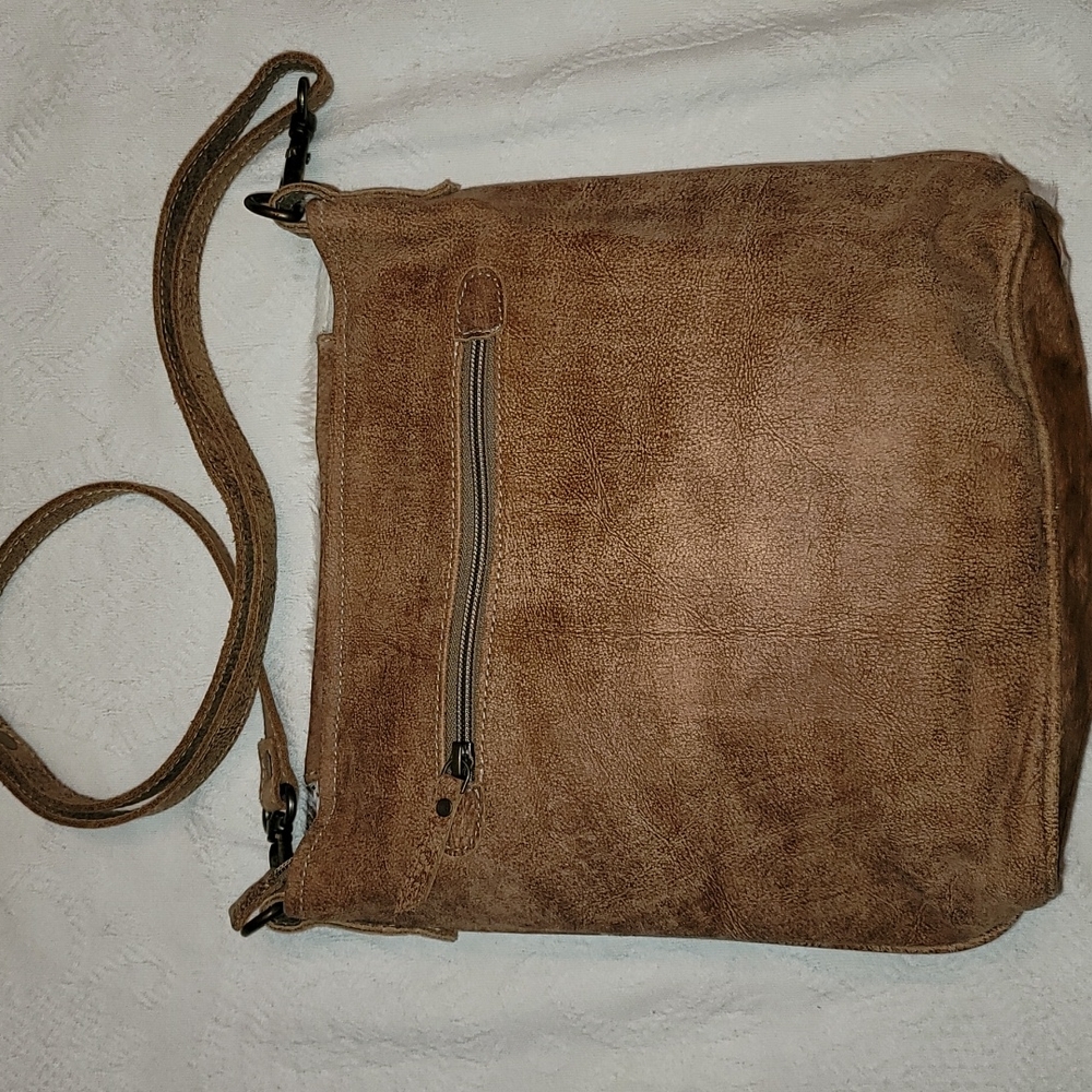 Myra Bag handbag patched 100% leather cow hide & suede brown cream - Picture 8 of 9